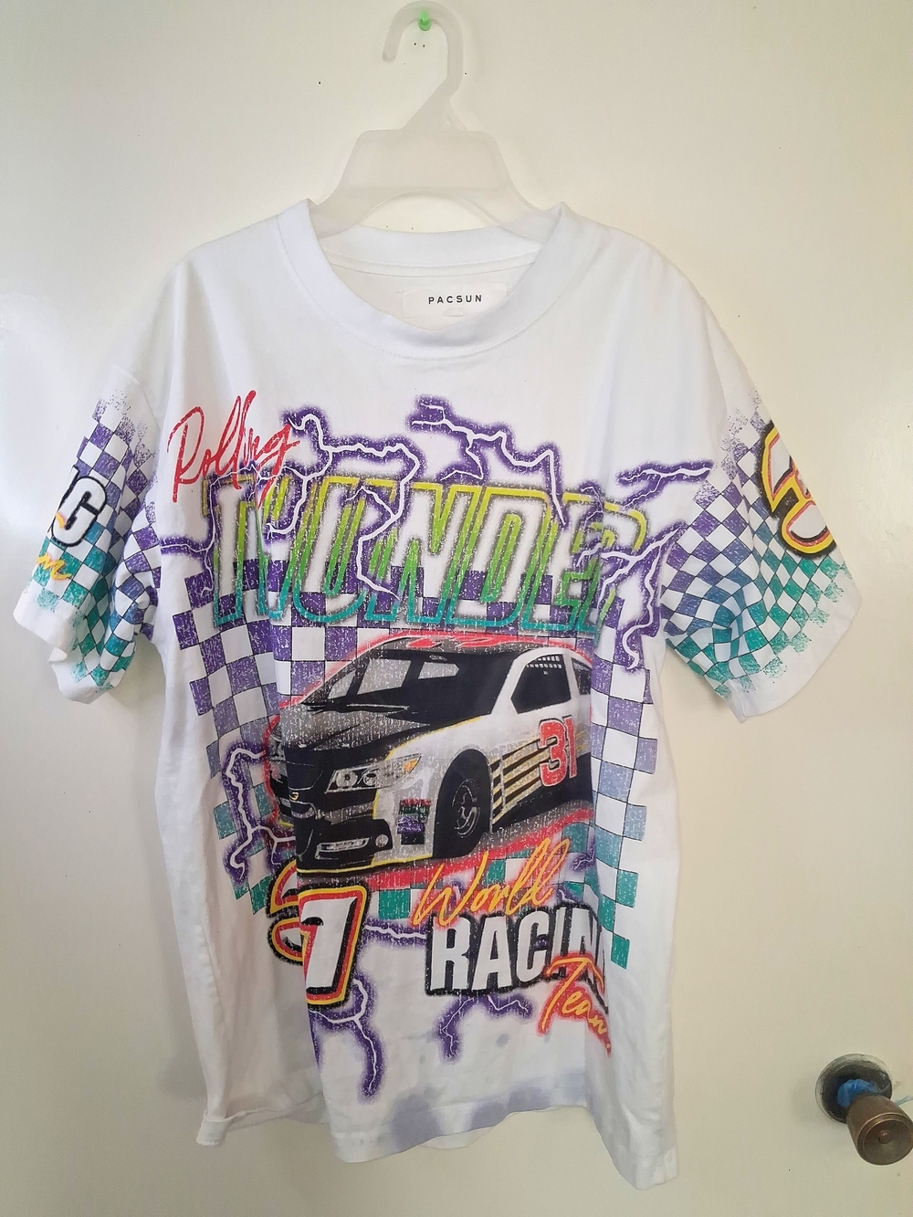 PacSun White Multicolor Racing Graphic Kids Tee